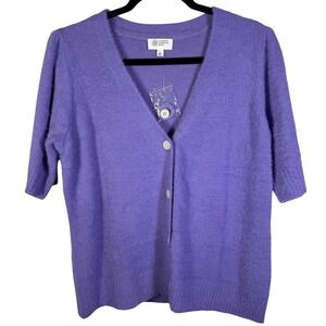 NWOT Candace Cameron Bure Purple Eyelash Knit Short Sleeve Cardigan Sweater L